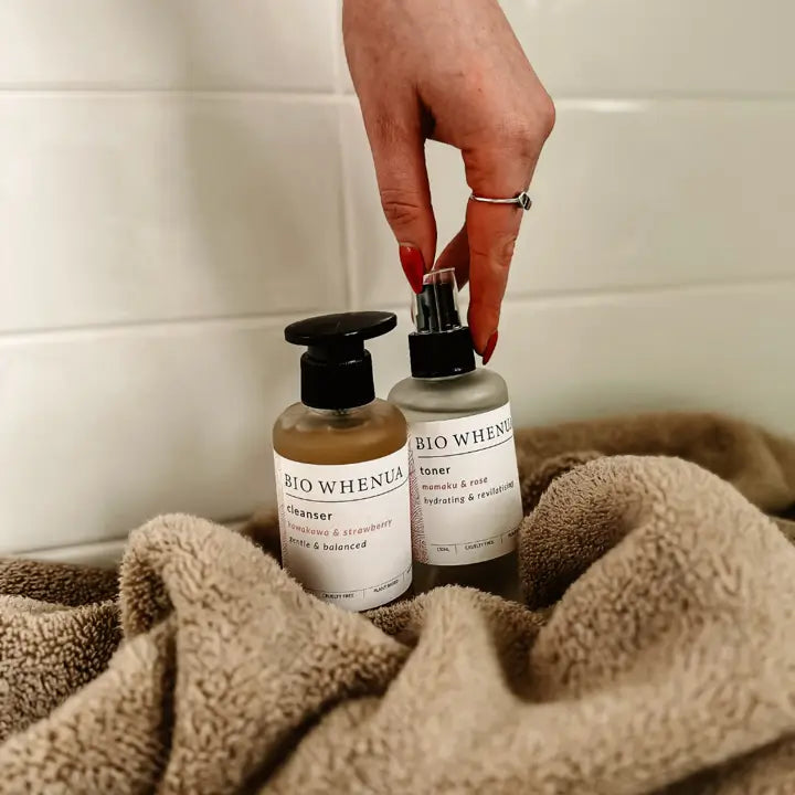 Bio Whenua Kawakawa & Strawberry Gentle & Balanced Cleanser with Mamaka & Rose Hydrating & Revitalising Toner
