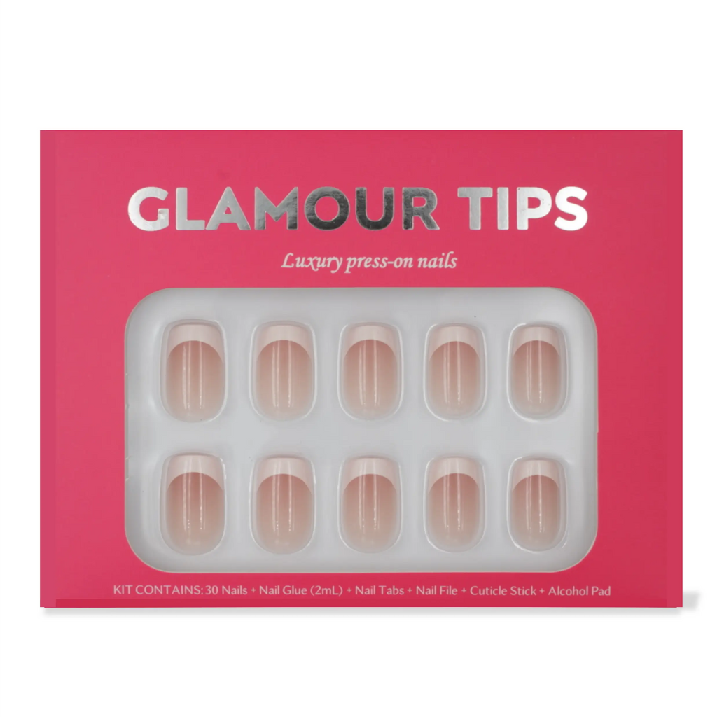 Glamour Tips Classic Square French Tip Gel Press On Nails