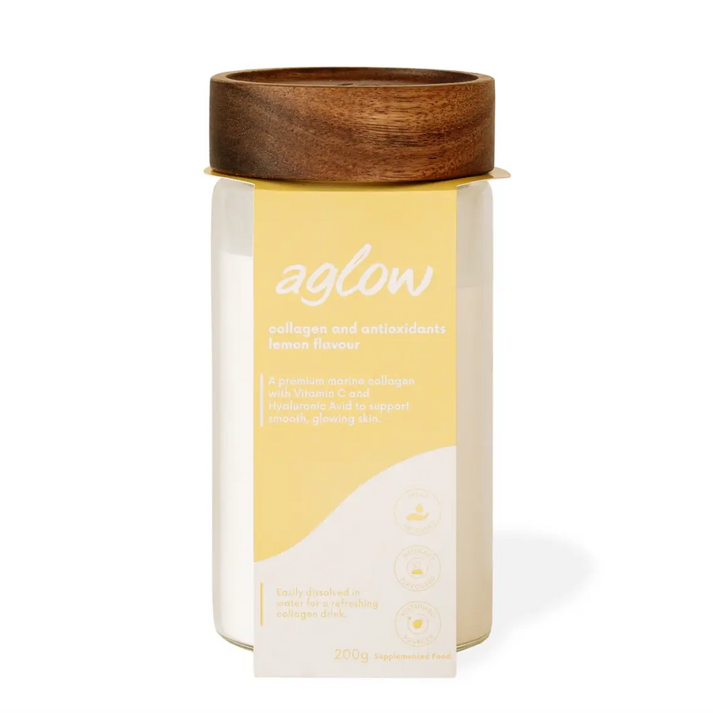 Aglow Marine Collagen with Hyaluronic Acid Lemon Flavour in Reusable Glass Jar