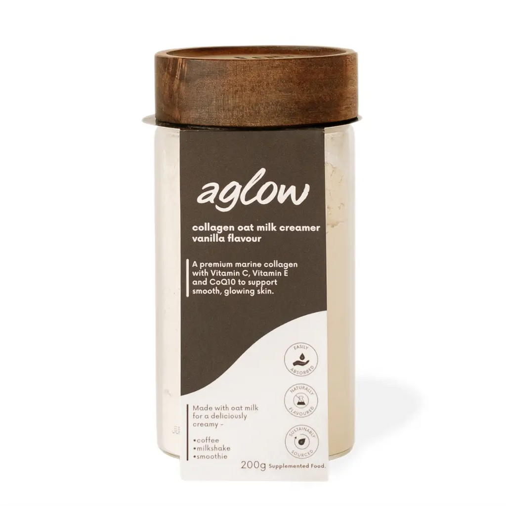 Aglow Collagen Oat Milk Creamer Vanilla Flavour Reusable Glass Jar
